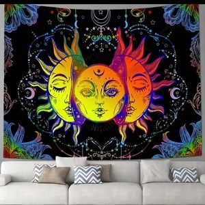 Astrology punk goth SUN & MOON wall tapestry hanging throw blanket